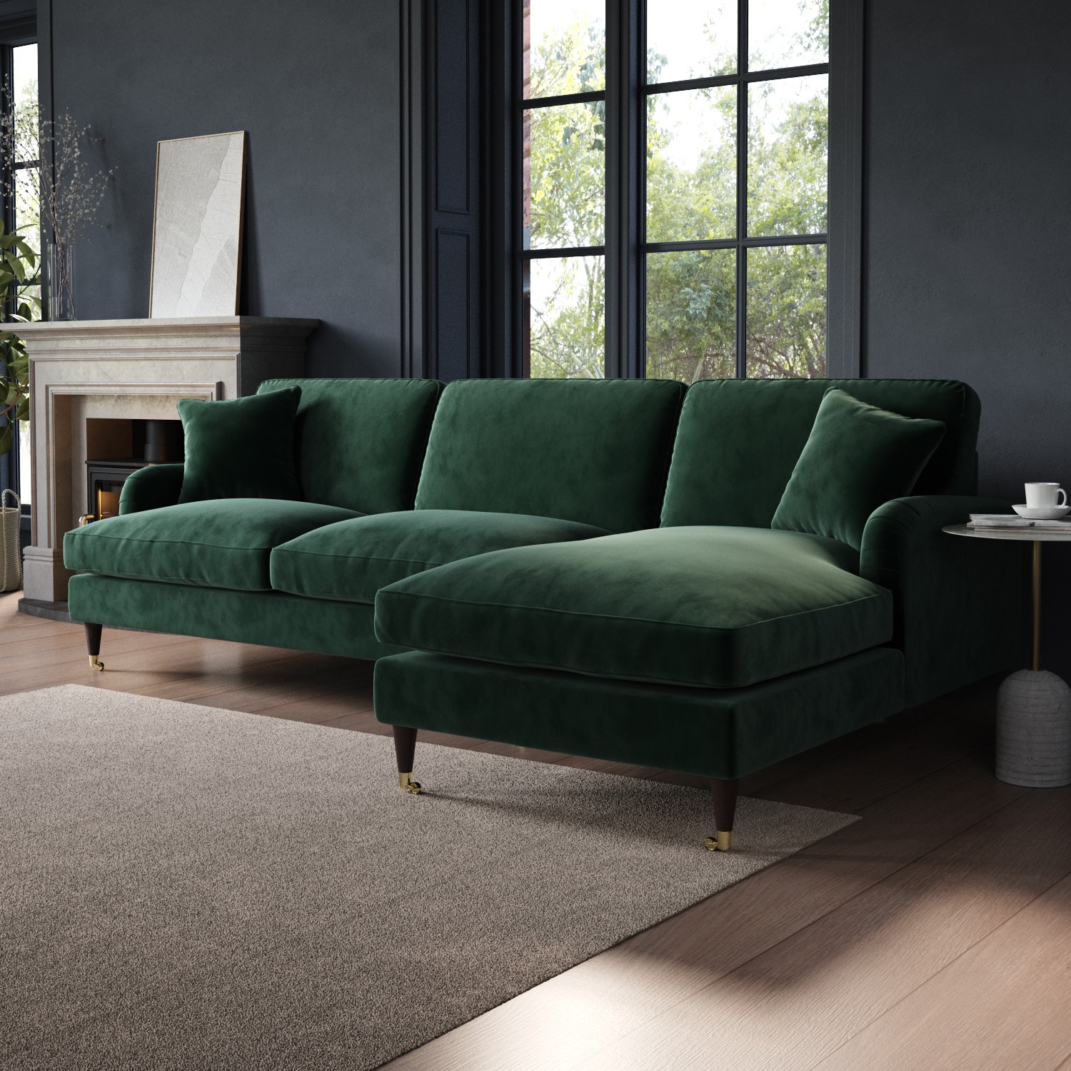Read more about Dark green velvet right hand facing l shaped sofa seats 4 payton